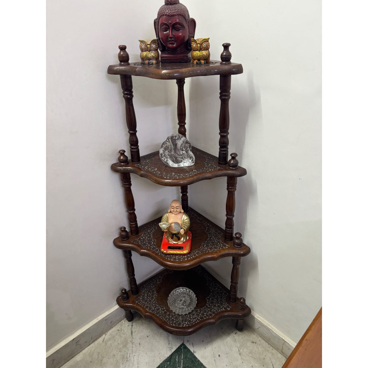 Four-Tier Wooden Corner Display Shelf - used Living Room in Delhi - photo 1