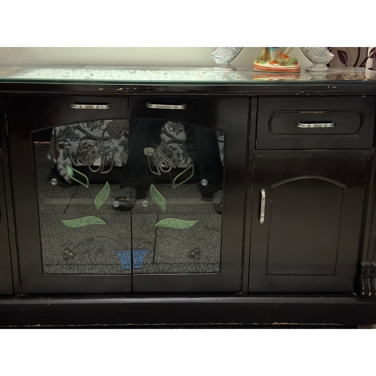 Dark Wood-Finish Sideboard with Glass Doors - used Living Room in Delhi - photo 4