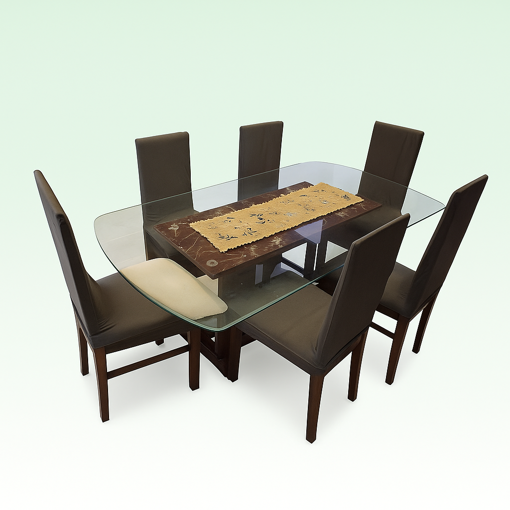 6-Seater Teakwood Dining Table with Toughened Glass Top hero image