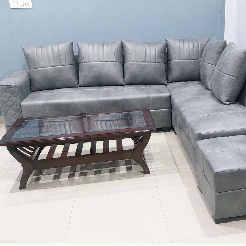 L-Shaped Sofa Set with 2 Ottomans and Centre Table photo 1
